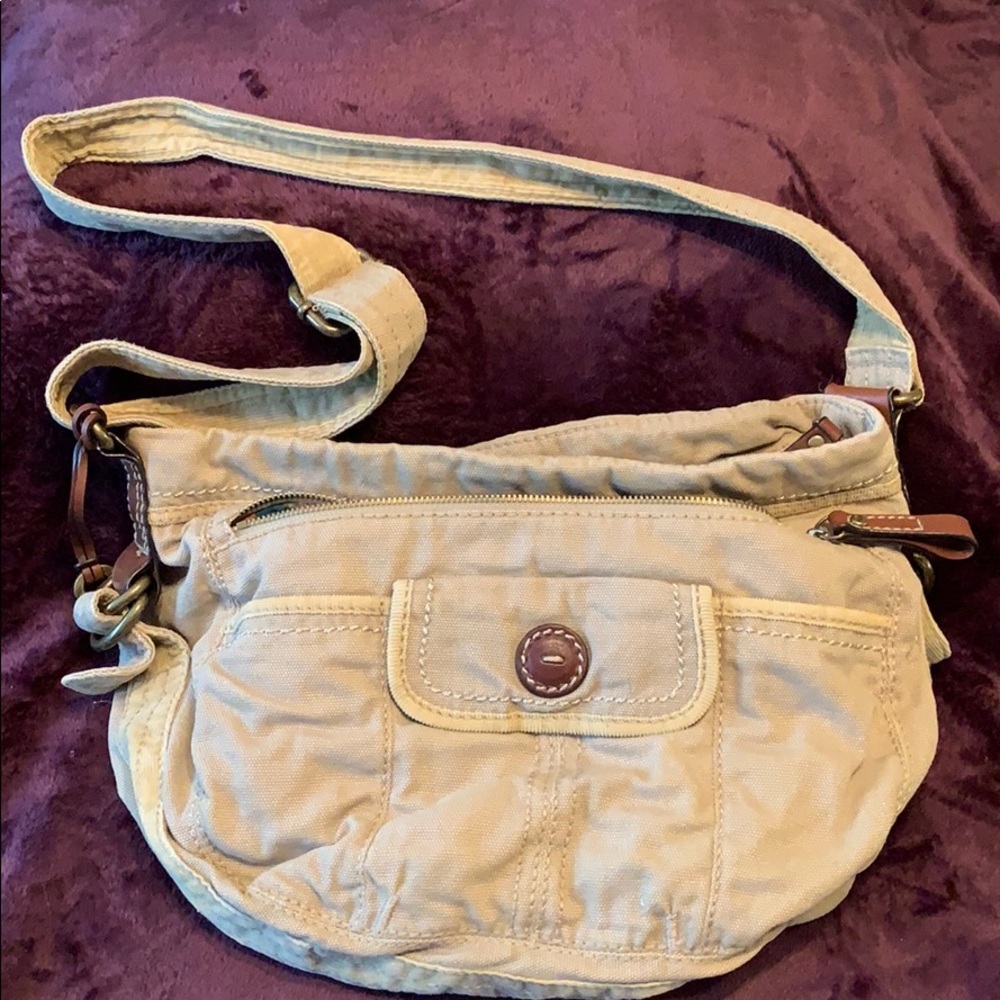 COPY - Canvas Fossil shoulder bag with leather accents